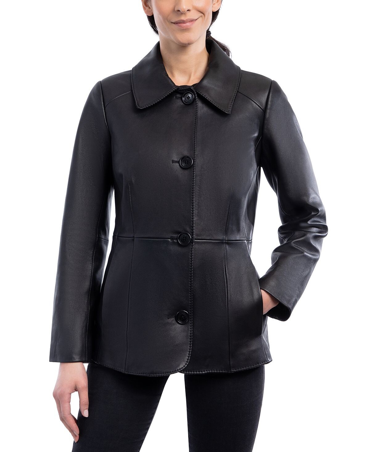 

Женская кожаная куртка Anne Klein, черный