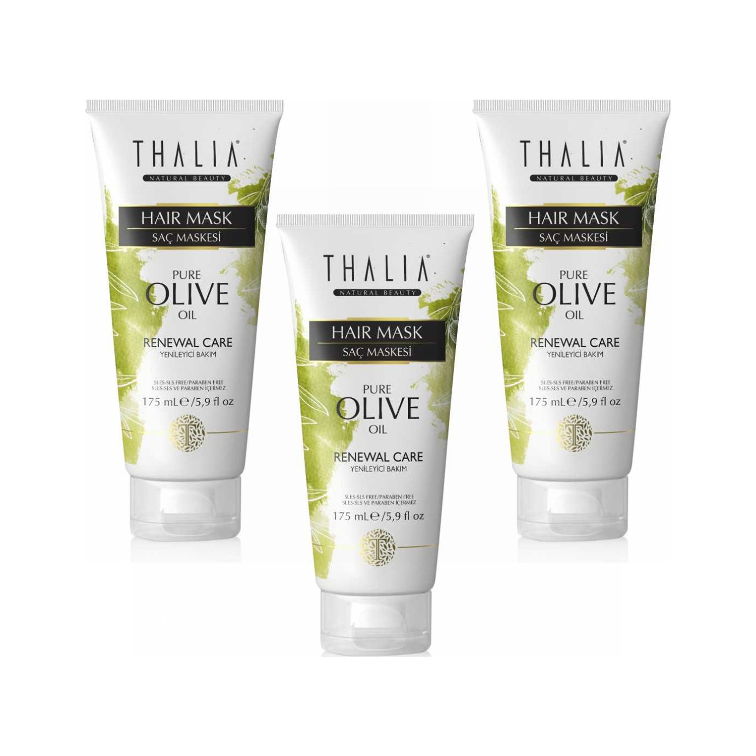 Маска Thalia Organic Olive Oil для ухода за волосами, 3 x 175 мл difeel питательная маска для волос с маслом оливы olive oil premium hair mask 50 мл