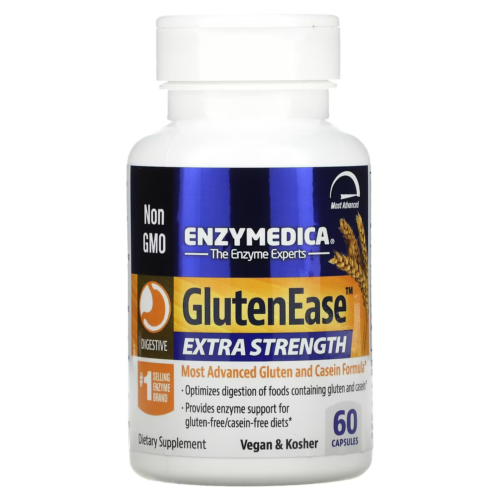 Enzymedica, GlutenEase, Extra Strength, 60 капсул enzymedica glutenease 2x с активным ферментом dpp iv 60 капсул
