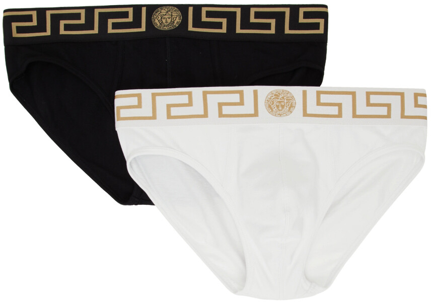 

Набор из двух пар черно-белых трусов с каймой Greca Versace Underwear