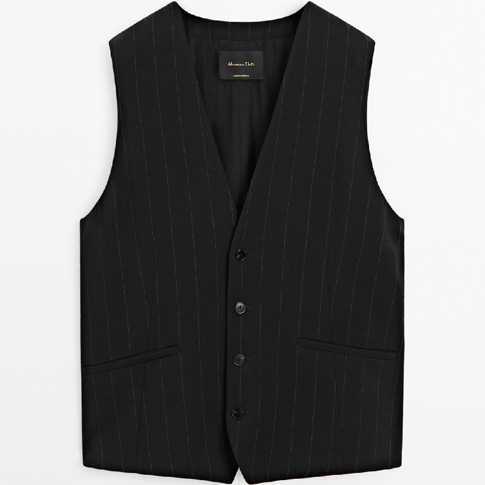 Жилет Massimo Dutti Oversized Suit Pinstripe, черный футболка в полоску v образный вырез xs белый