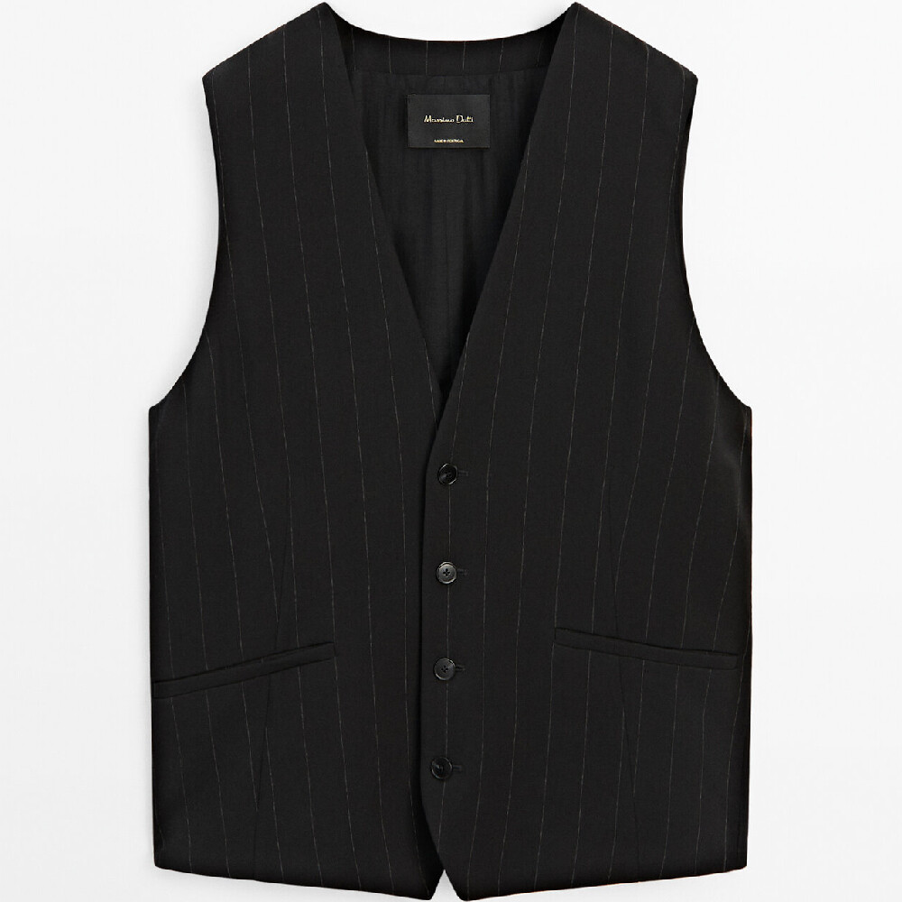 Жилет Massimo Dutti Oversized Suit Pinstripe, черный