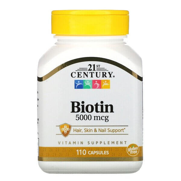 Биотин, 5000 мкг, 110 капсул, 21st Century биотин 800 мкг 110 таблеток 21st century