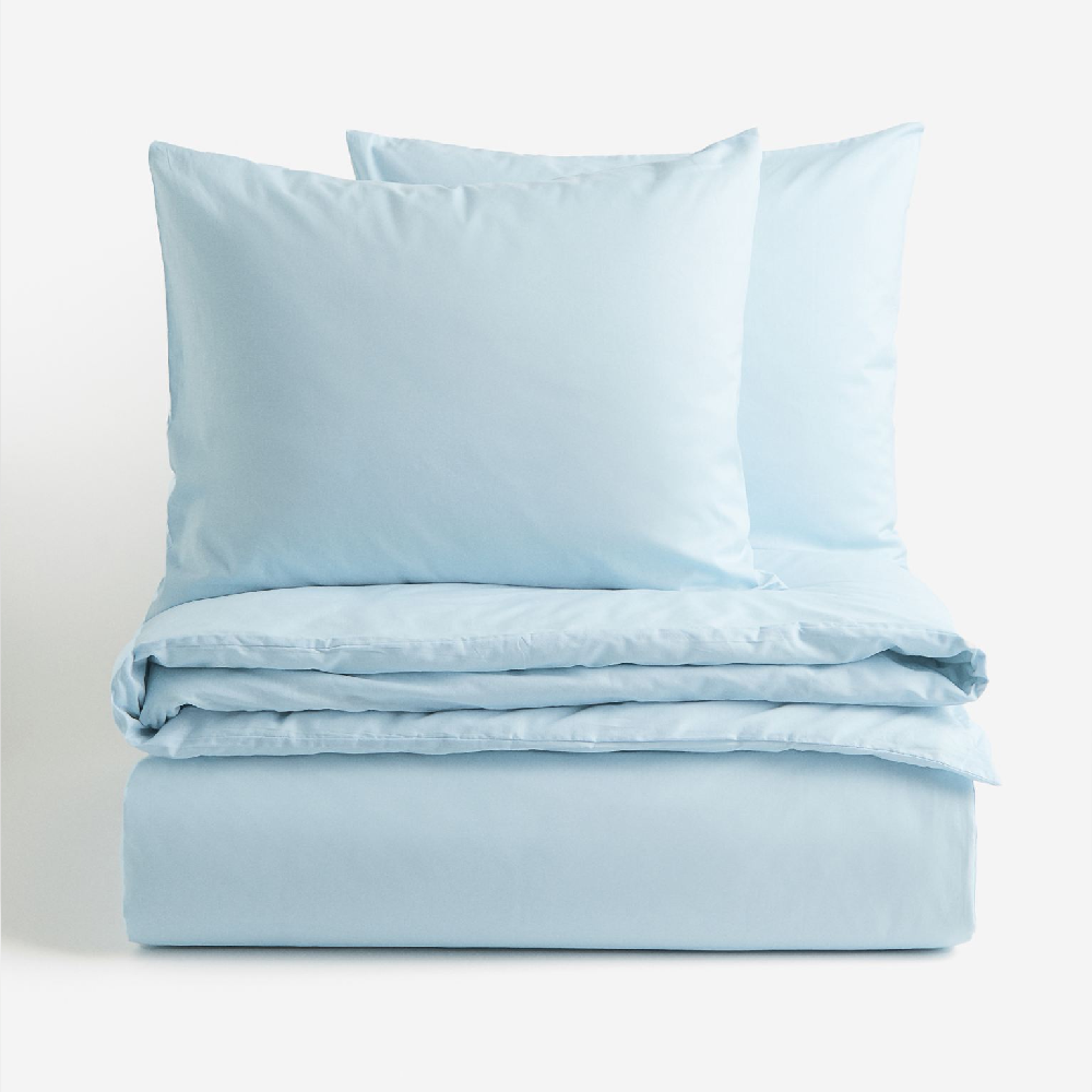 Комплект двуспального постельного белья H&M Home Cotton, голубой