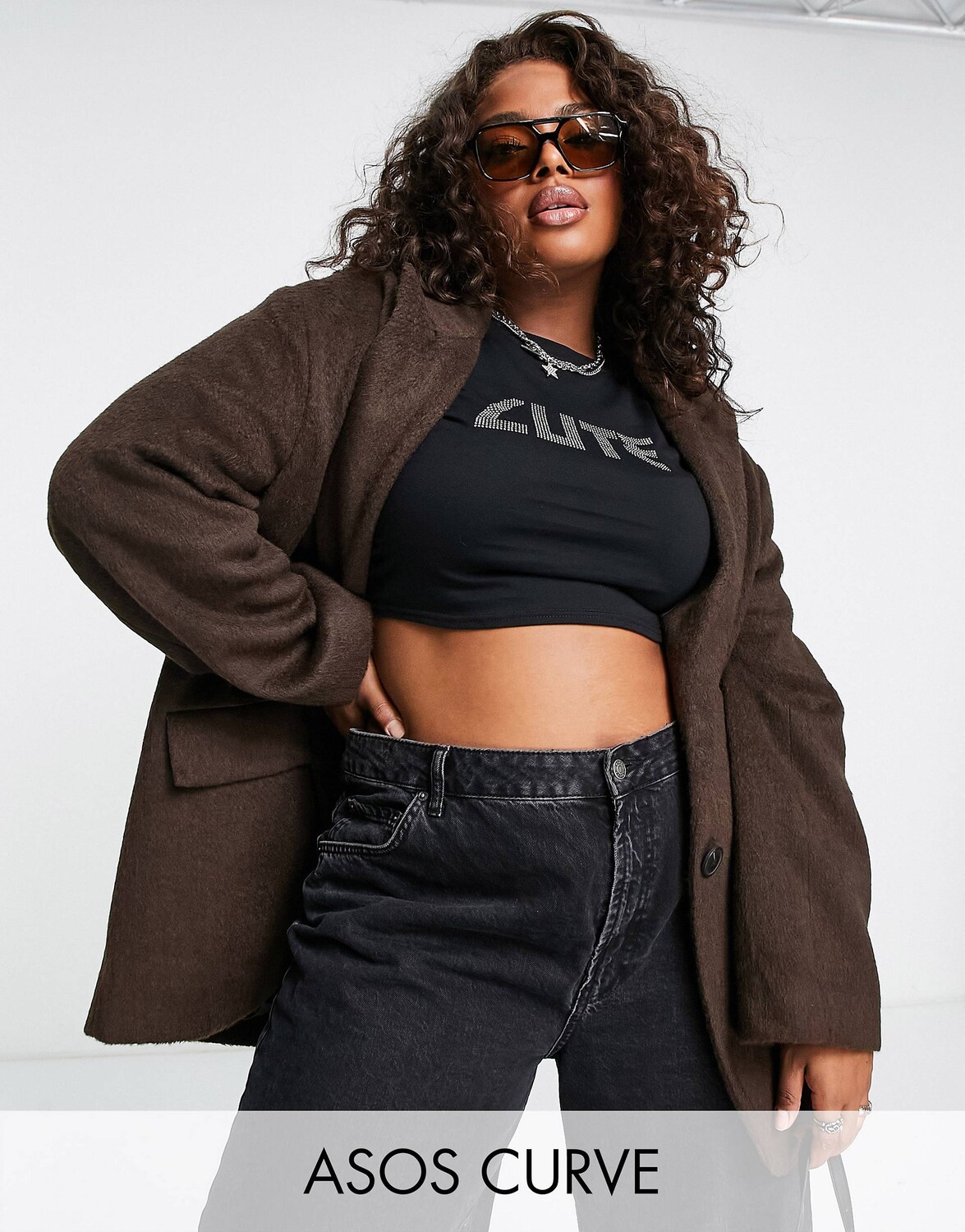 

Шоколадный блейзер оверсайз ASOS DESIGN Curve smart из смеси шерсти и шерсти ASOS DESIGN Curve, Коричневый