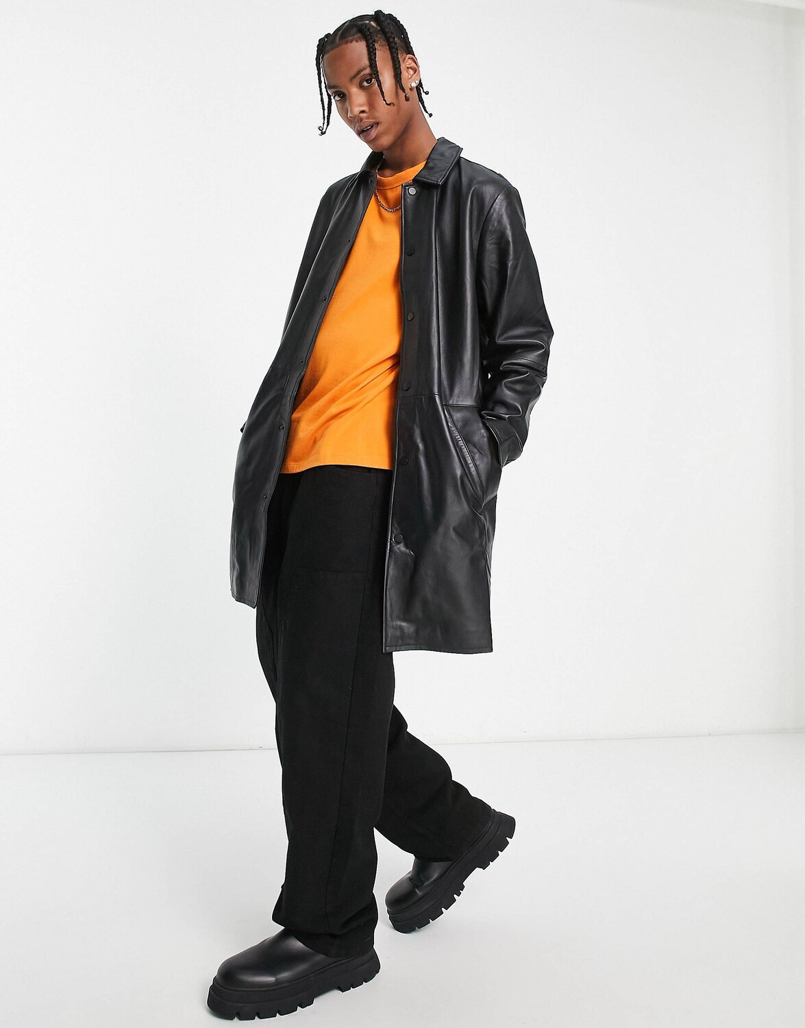 

Черный тренч из натуральной кожи ASOS DESIGN
