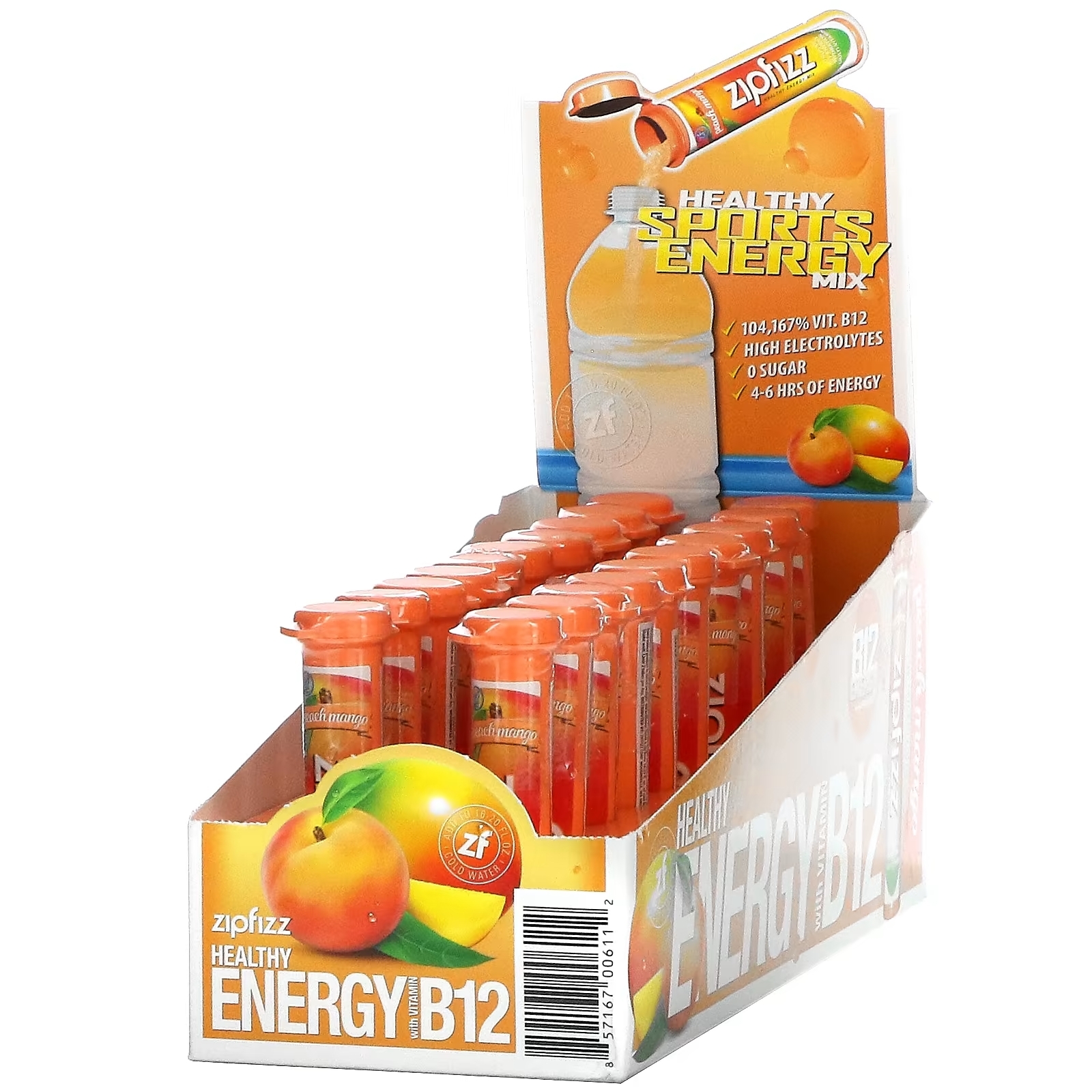 Zipfizz Энергетическая смесь для здорового спорта с витамином B12 персик и манго, 20 тюбиков