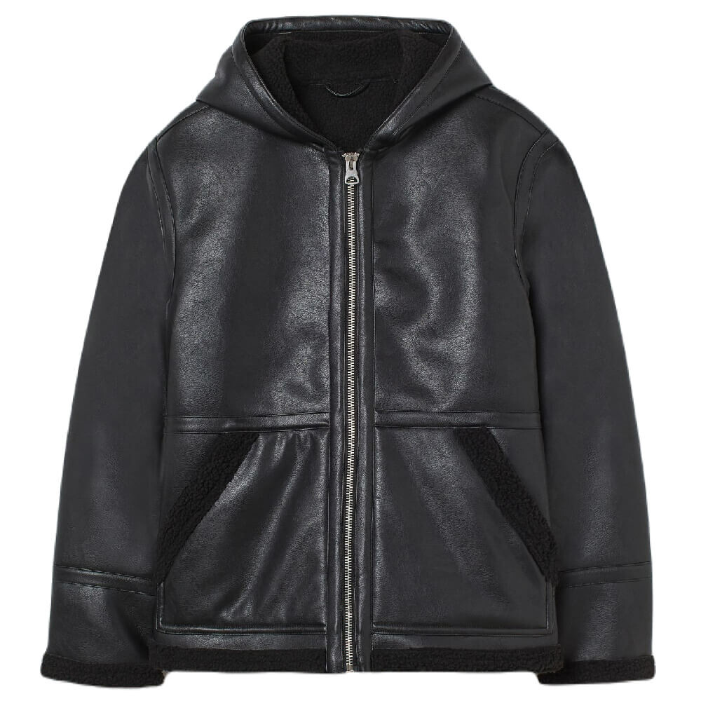 

Куртка H&M Faux Shearling-lined Hooded, черный