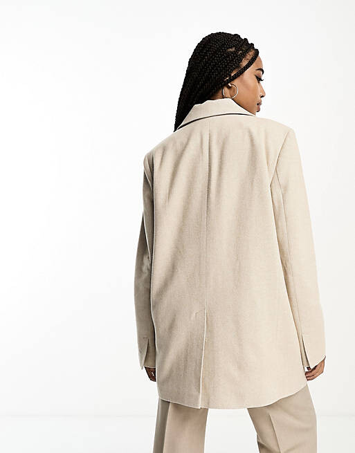 

Овсяный блейзер оверсайз из твила ASOS DESIGN Tall