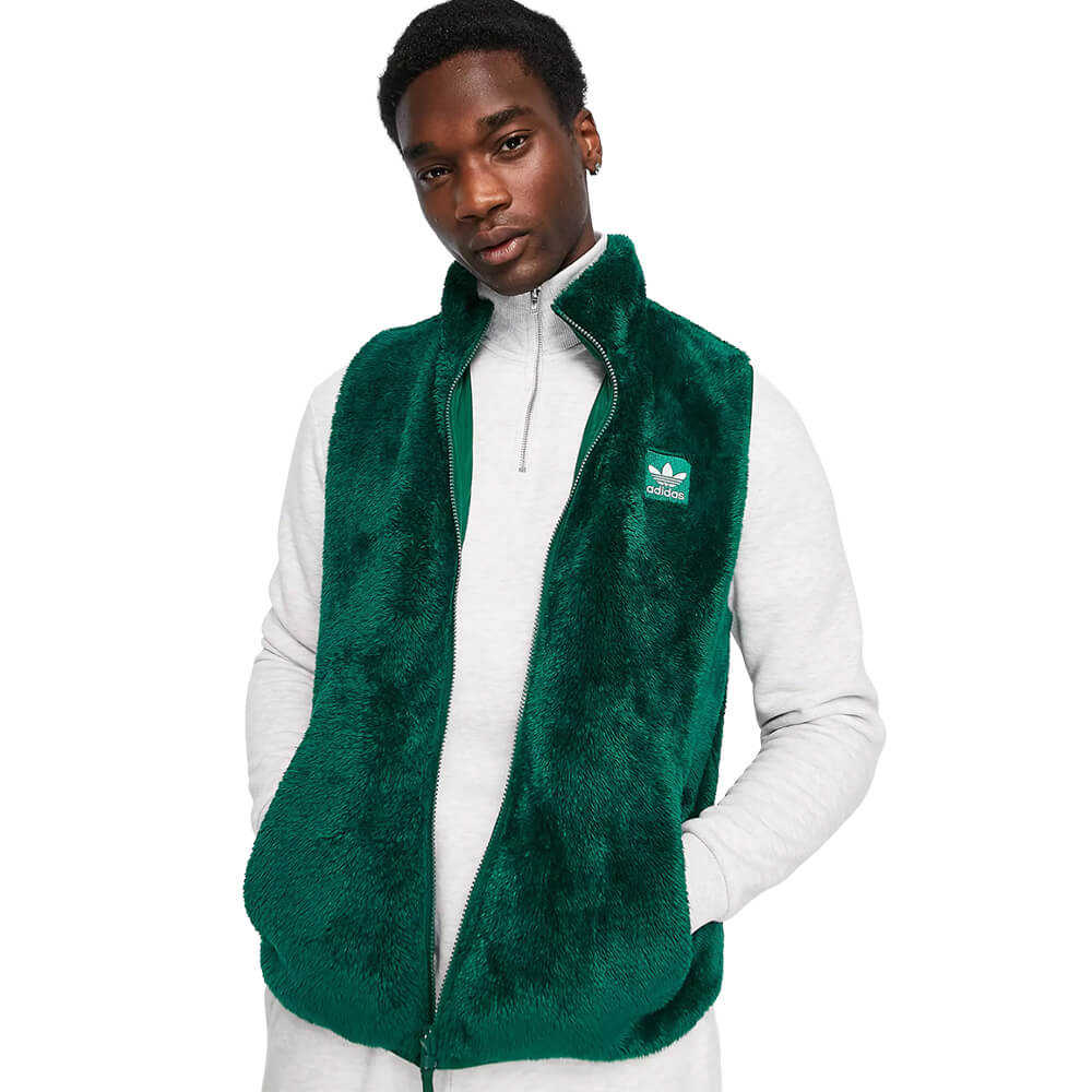 Жилет Adidas Originals Essentials+ Fluffy Full Zip, темно-зеленый