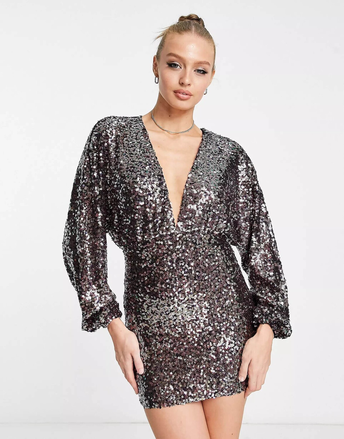 

Платье Pull&Bear Long Sleeved Plunge Neck Sequin Mini, мультиколор
