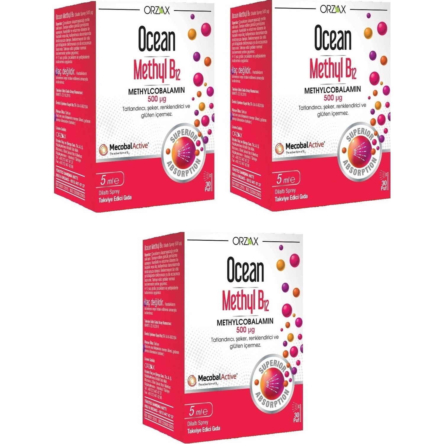 цена Спрей Ocean Methyl B12 500 мг, 3 упаковки по 5 мл