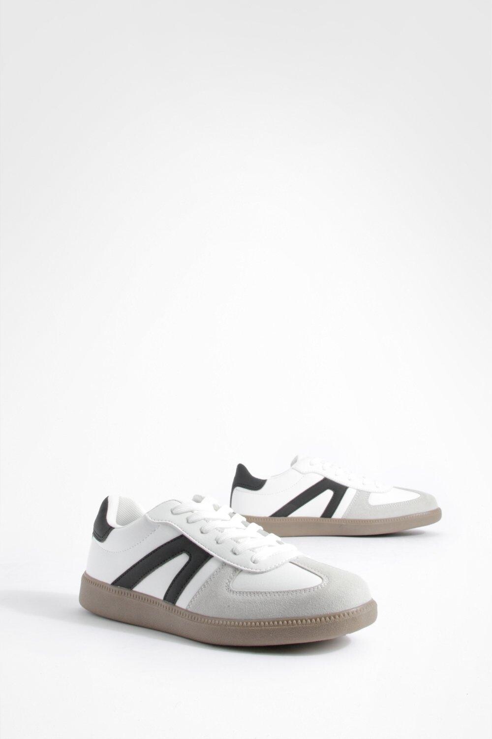 

Кроссовки на плоской подошве Contrast Panel Gum Sole Trainers boohoo, белый