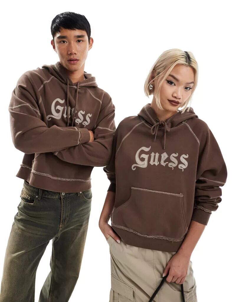 

Коричневое худи унисекс Guess Originals с контрастной отделкой