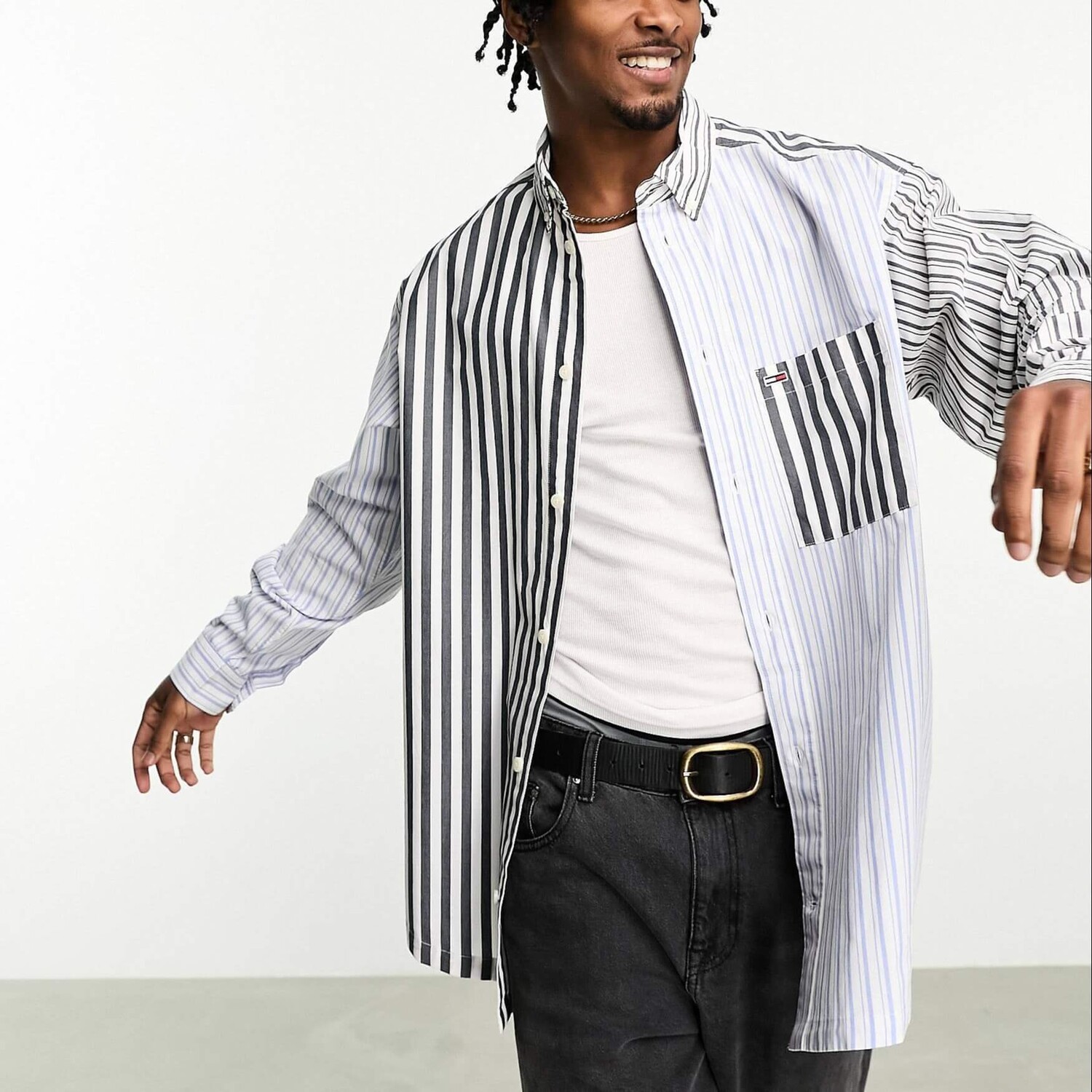 

Рубашка оверсайз Tommy Jeans Stripe Mix, синий/белый/серый