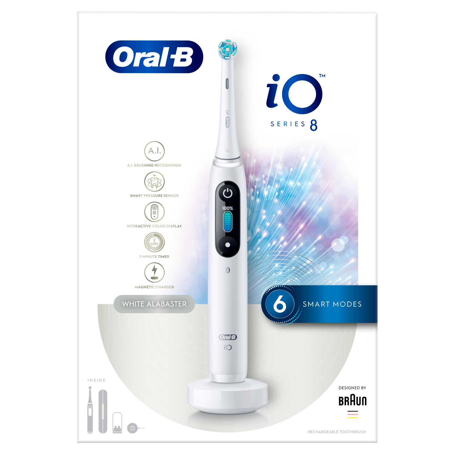 Oral-B IO 8 White магнитная зубная щетка для чистки зубов, 1 упаковка - фото