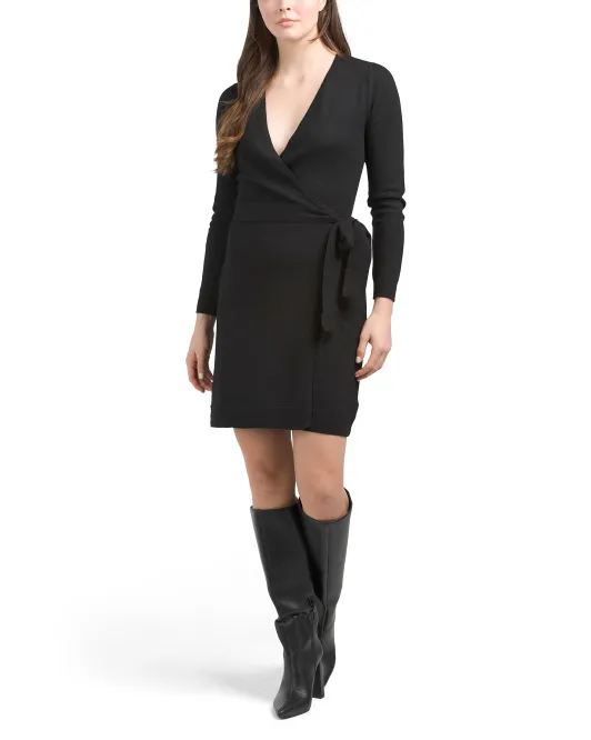 

Платье с длинным рукавом и запахом и V-образным вырезом Tahari, черный