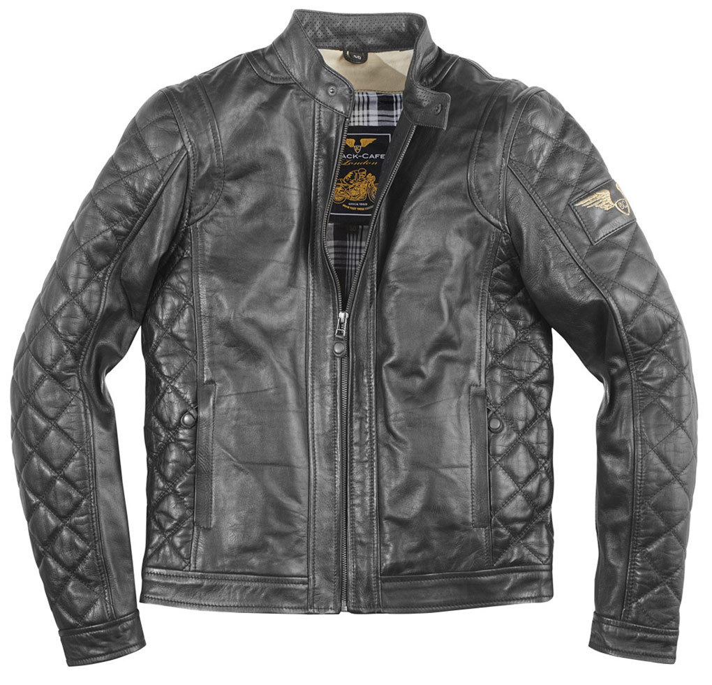 Мотоциклетная кожаная куртка Black-Cafe London Gorgan II с клетчатой подкладкой, черный кожаная куртка размер s черный