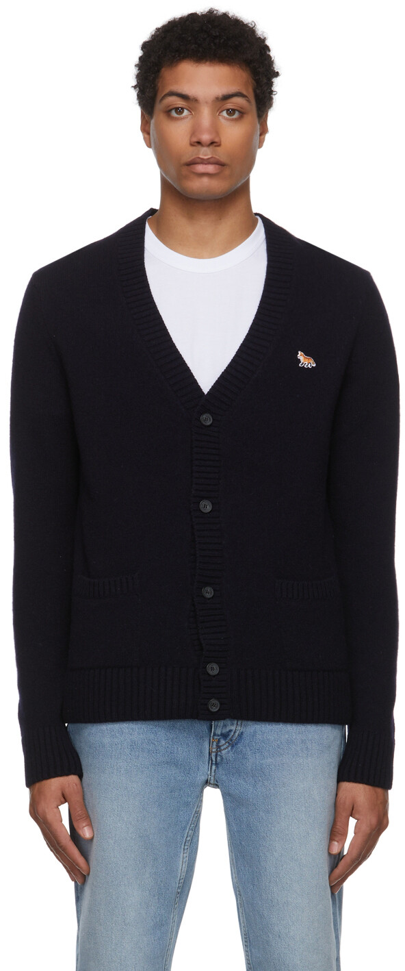 

Темно-синий уютный кардиган с нашивкой Baby Fox Maison Kitsuné
