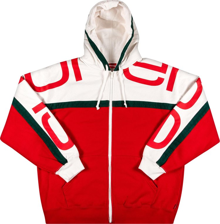 худи supreme s logo zip up hooded sweatshirt heather размер xl серый Толстовка Supreme Big Logo Paneled Zip Up Hooded Sweatshirt 'Red', красный