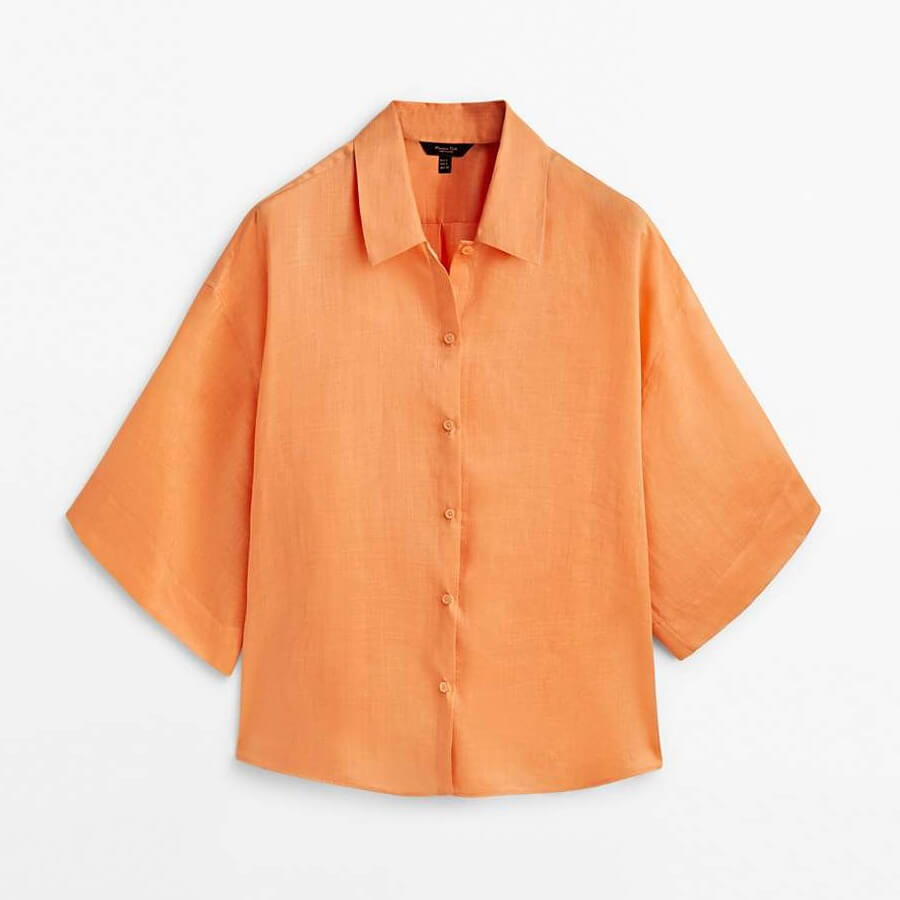 

Рубашка Massimo Dutti 100% Ramie Short Sleeve, оранжевый