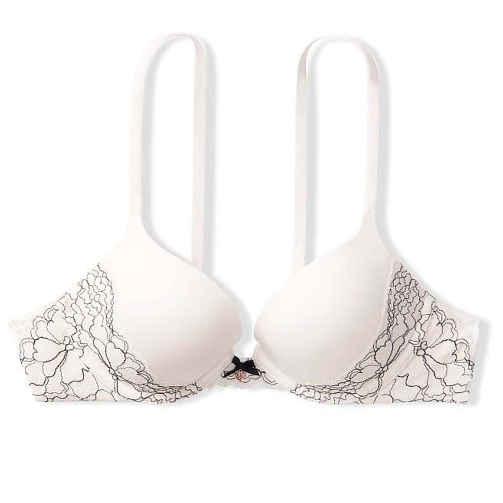 

Бюстгальтер пуш-ап Victoria's Secret Body By Victoria Lace Detail Shimmer, белый/черный