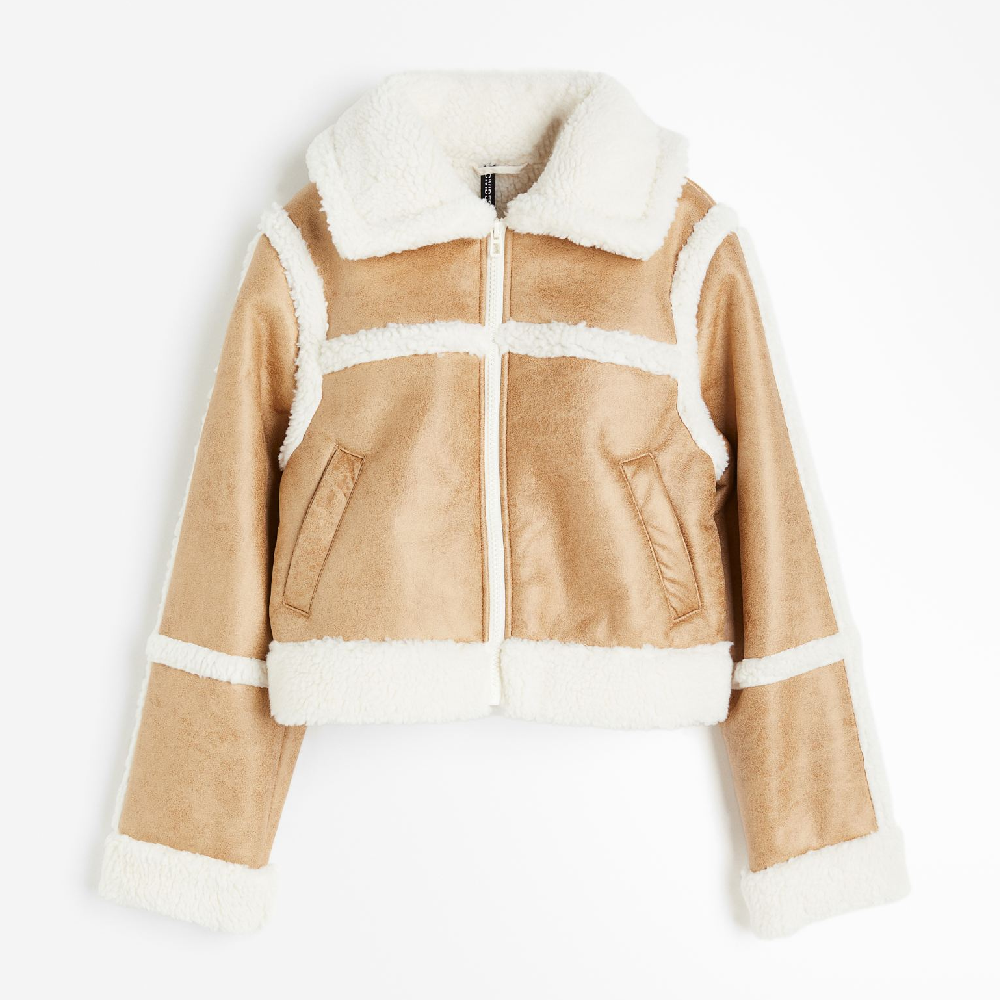 Куртка H&M Teddy-lined, бежевый куртка uniqlo pile lined teddy бежевый