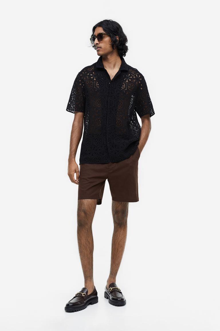 

Шорты классического кроя из смесового льна H&M, темно коричневый
