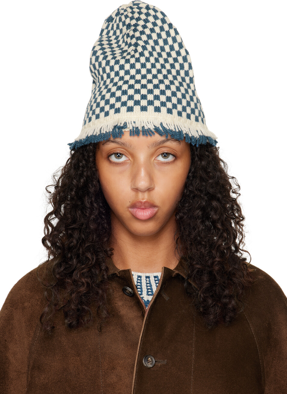 

Шапка-бини в клетку Blue & Off-White Bode