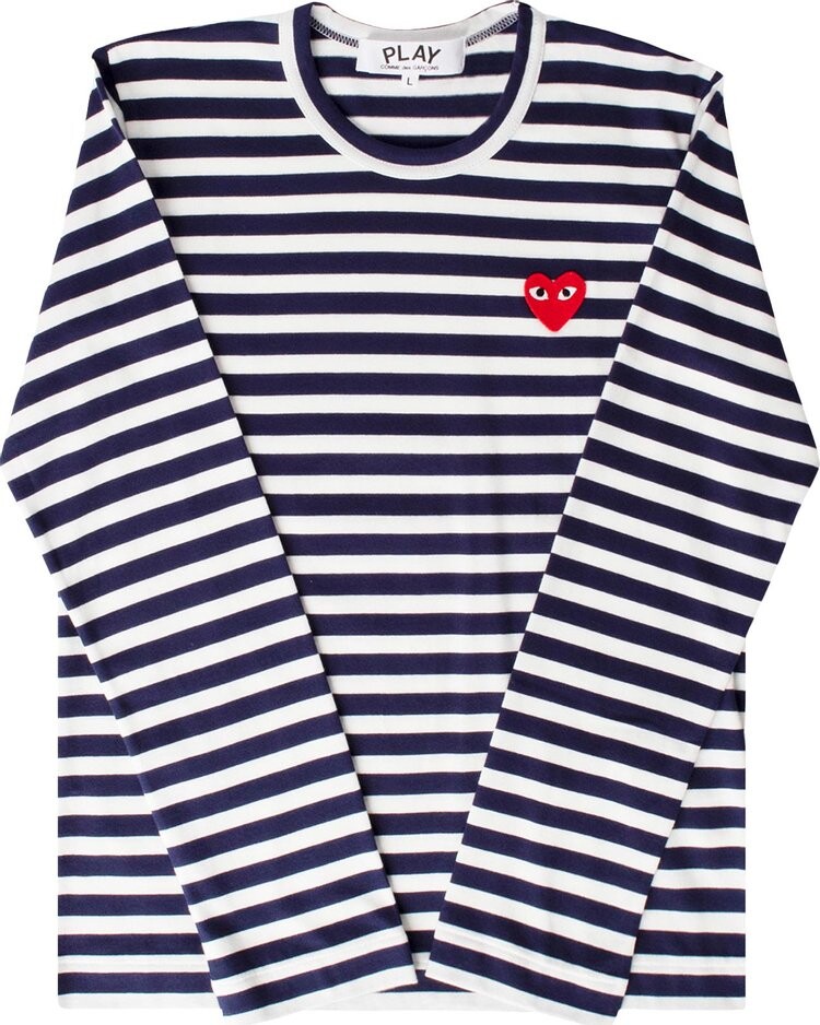 

Футболка Comme des Garçons PLAY Striped Heart Logo Long-Sleeve T-Shirt 'Navy/White', синий