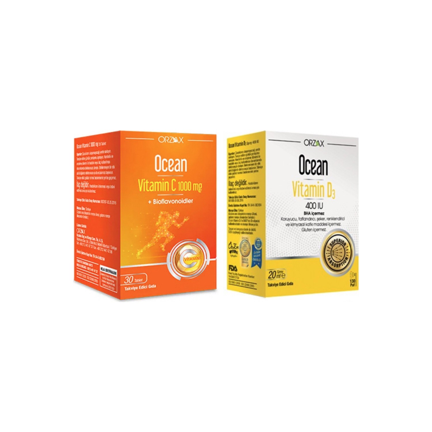 Витаминные капли D3 Orzax 400 МЕ, 20 мл + Витамин С 1000 мг, 30 таблеток спрей витамин d3 ocean 1000 ме 4 упаковки по 20 мл