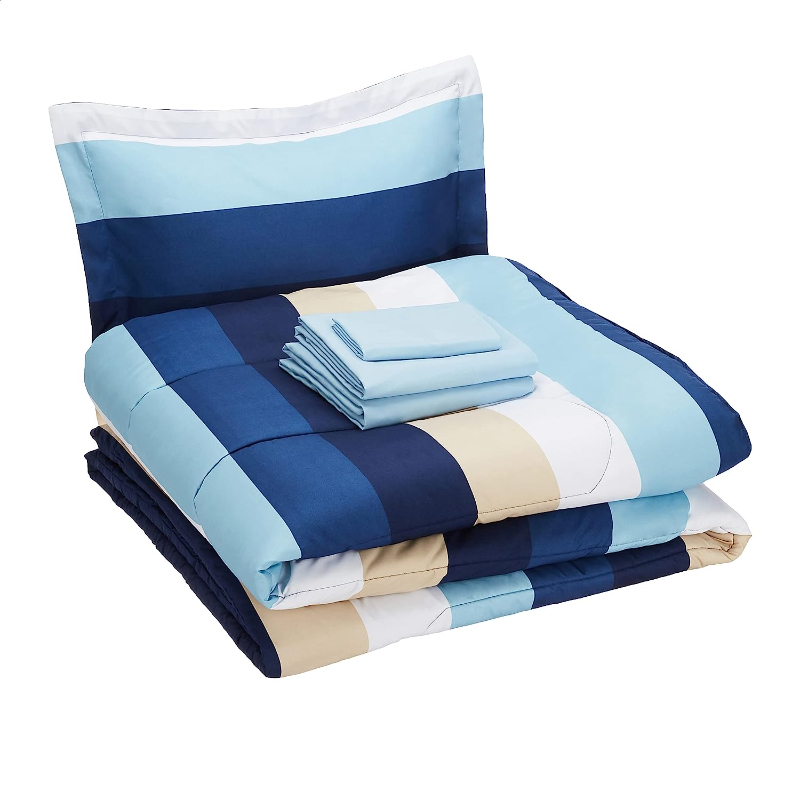 Комплект постельного белья Amazon Basics Twin/Twin, 5 предметов, синий/бежевый/белый
