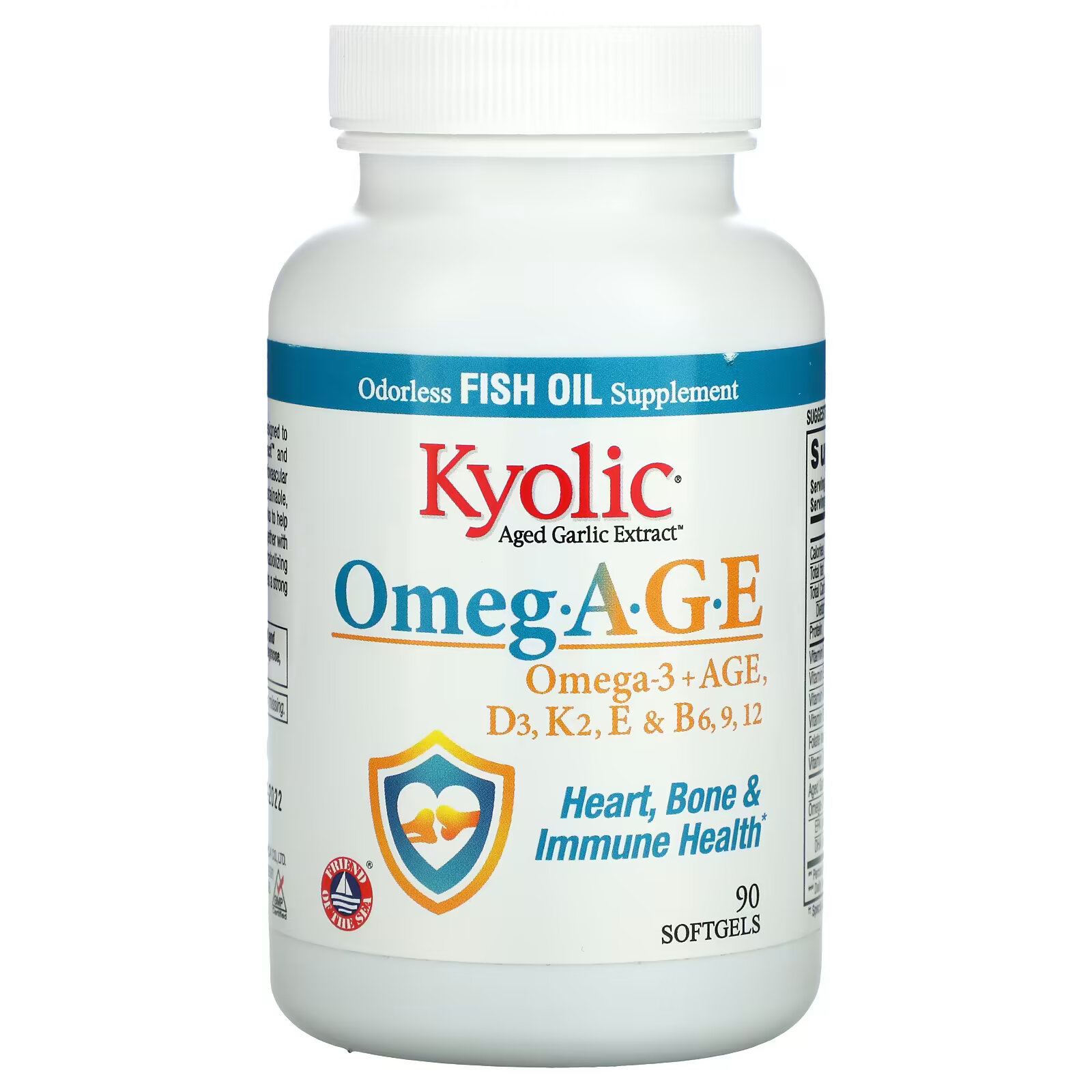 Kyolic, Omeg.AGE, омега-3 и старше, D3, K2, E и B6, 9, 12, Heart, Bone & Immune Health, 90 мягких таблеток