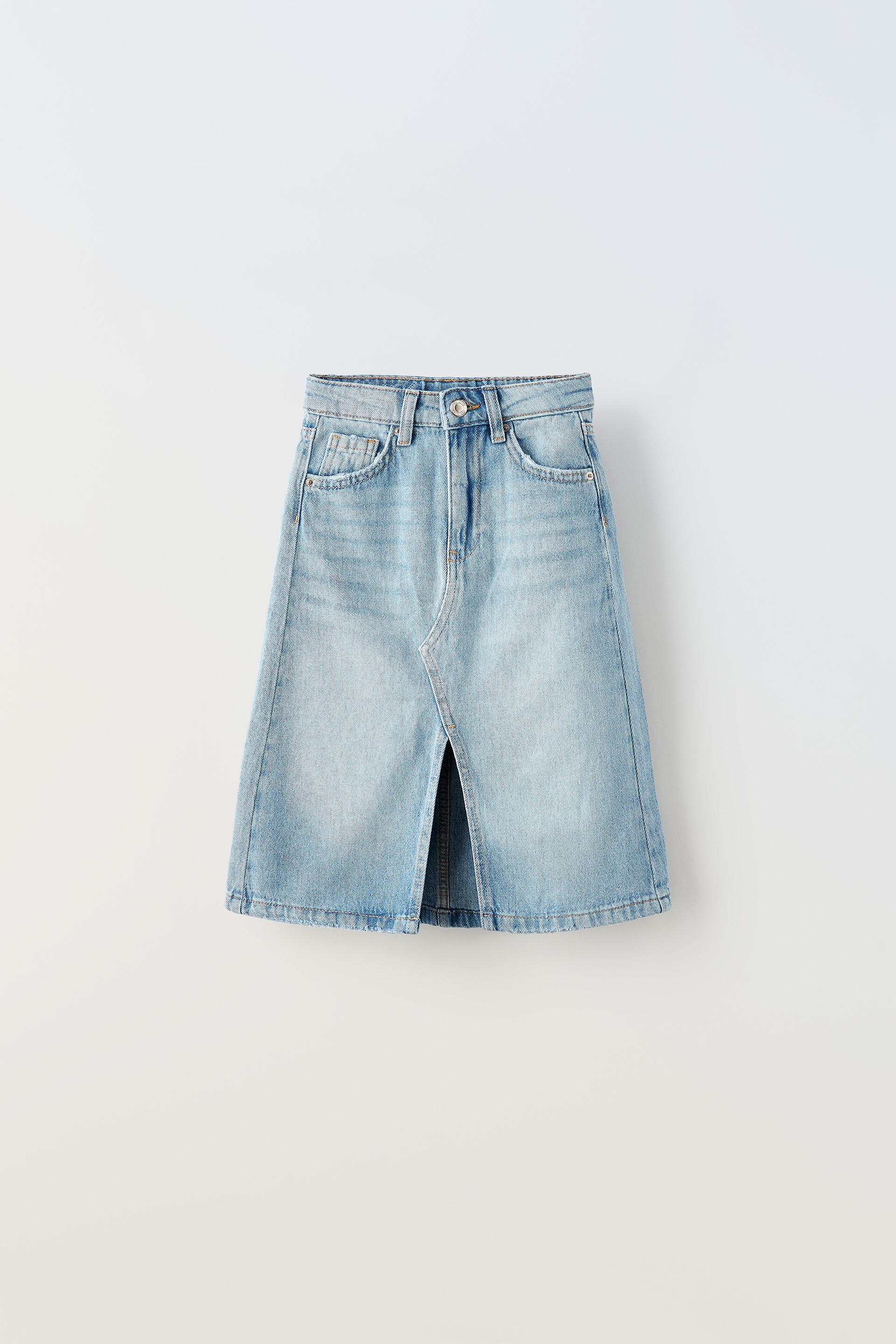 Юбка Zara Denim Midi, голубой жилет zara denim cropped голубой