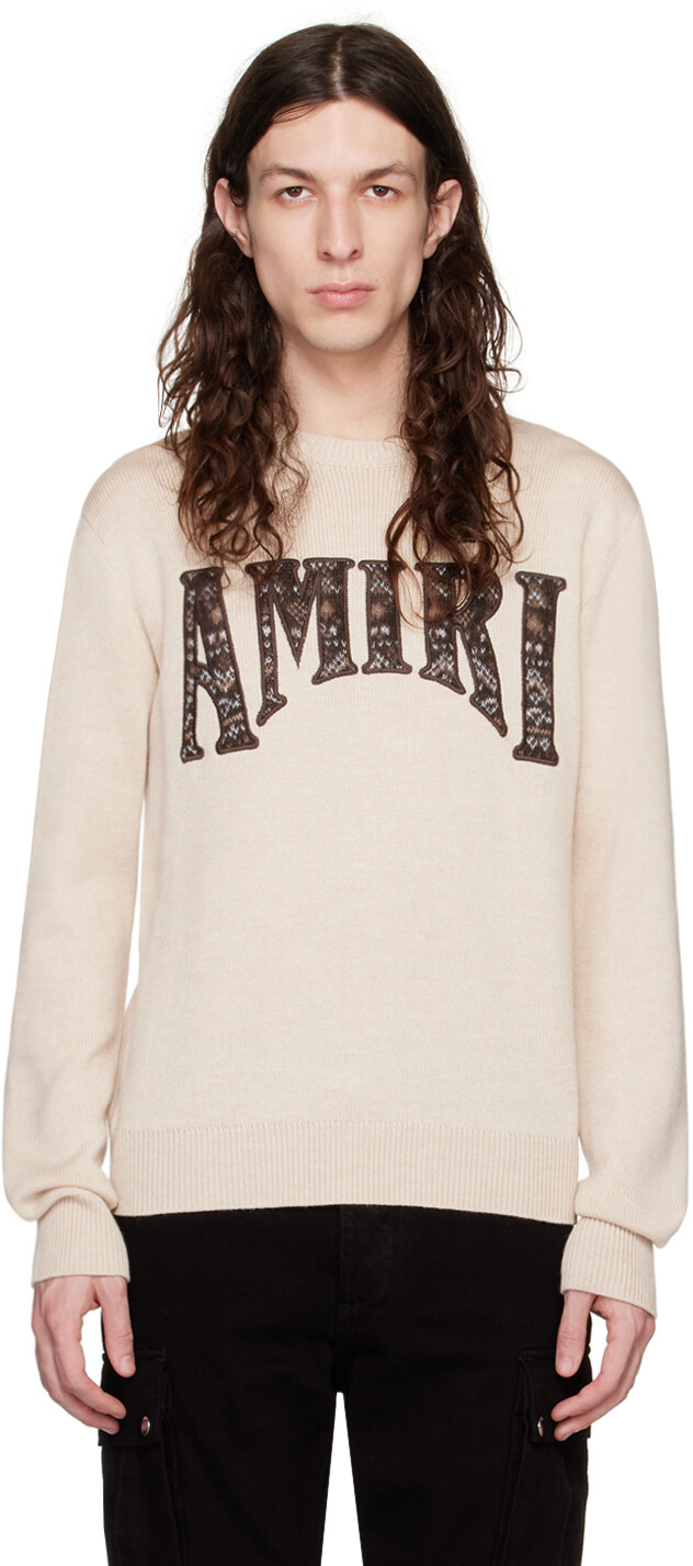 

Бежевая футболка с круглым вырезом с вышивкой AMIRI
