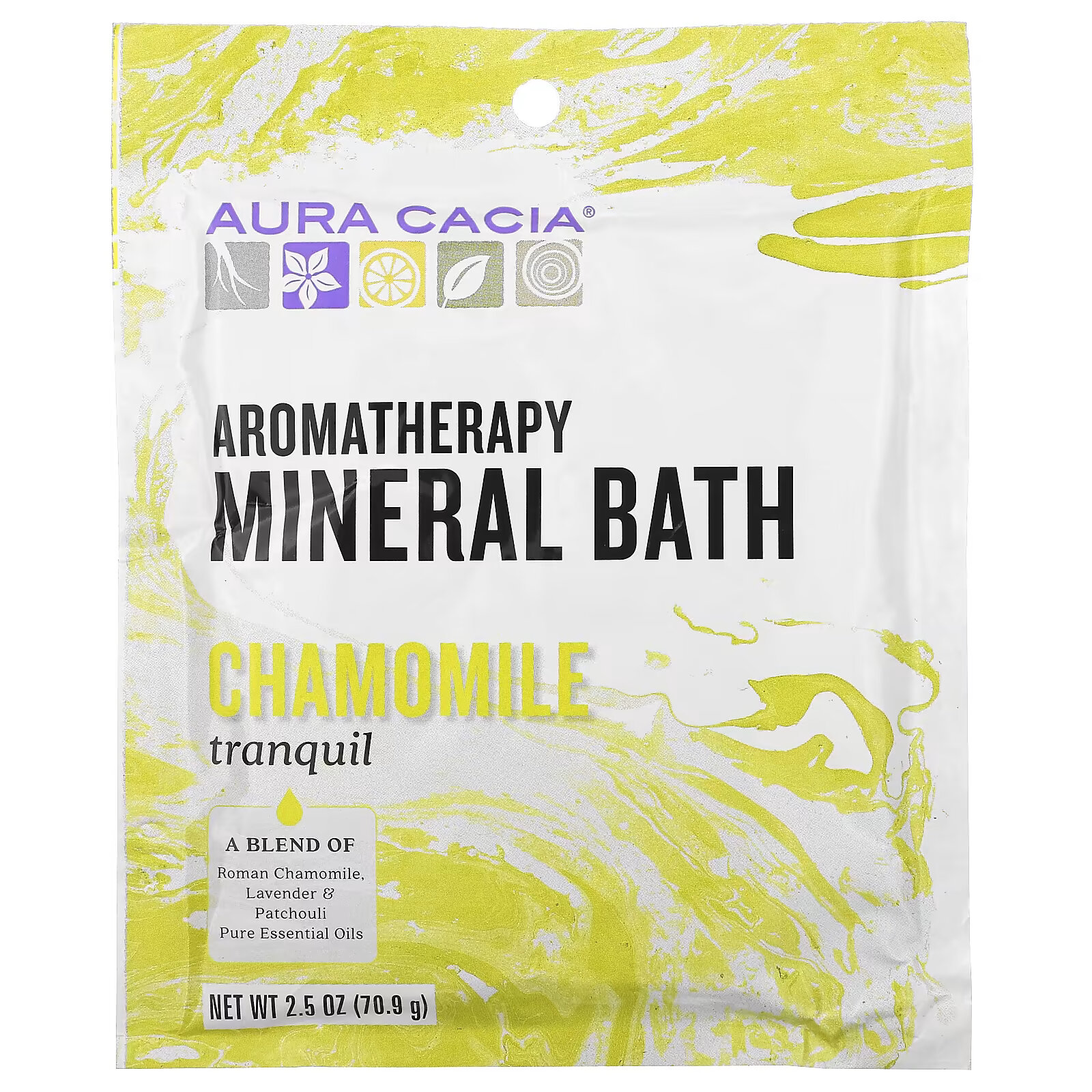 aura cacia ароматерапевтическое минеральное средство для ванны расслабляющий сладкий апельсин 2 5 унции 70 9 г Aura Cacia, Ароматерапевтическое минеральное средство для ванны, успокаивающая ромашка, 2,5 унции (70,9 г)