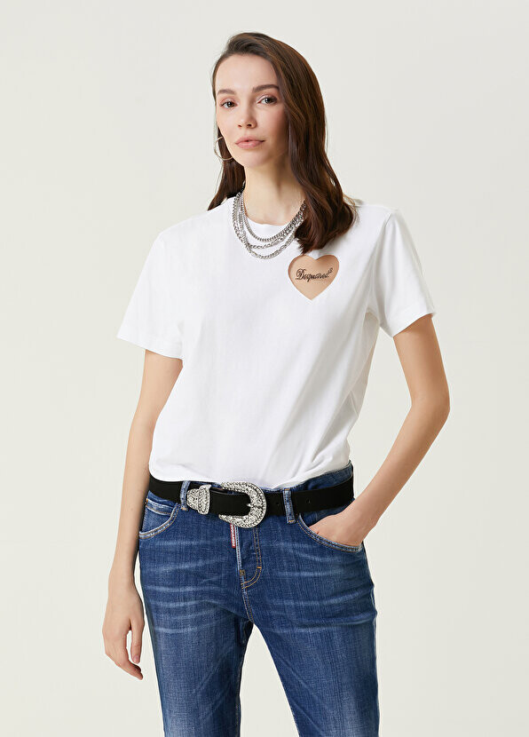

Белая футболка с вырезом и деталями Dsquared2, Белый