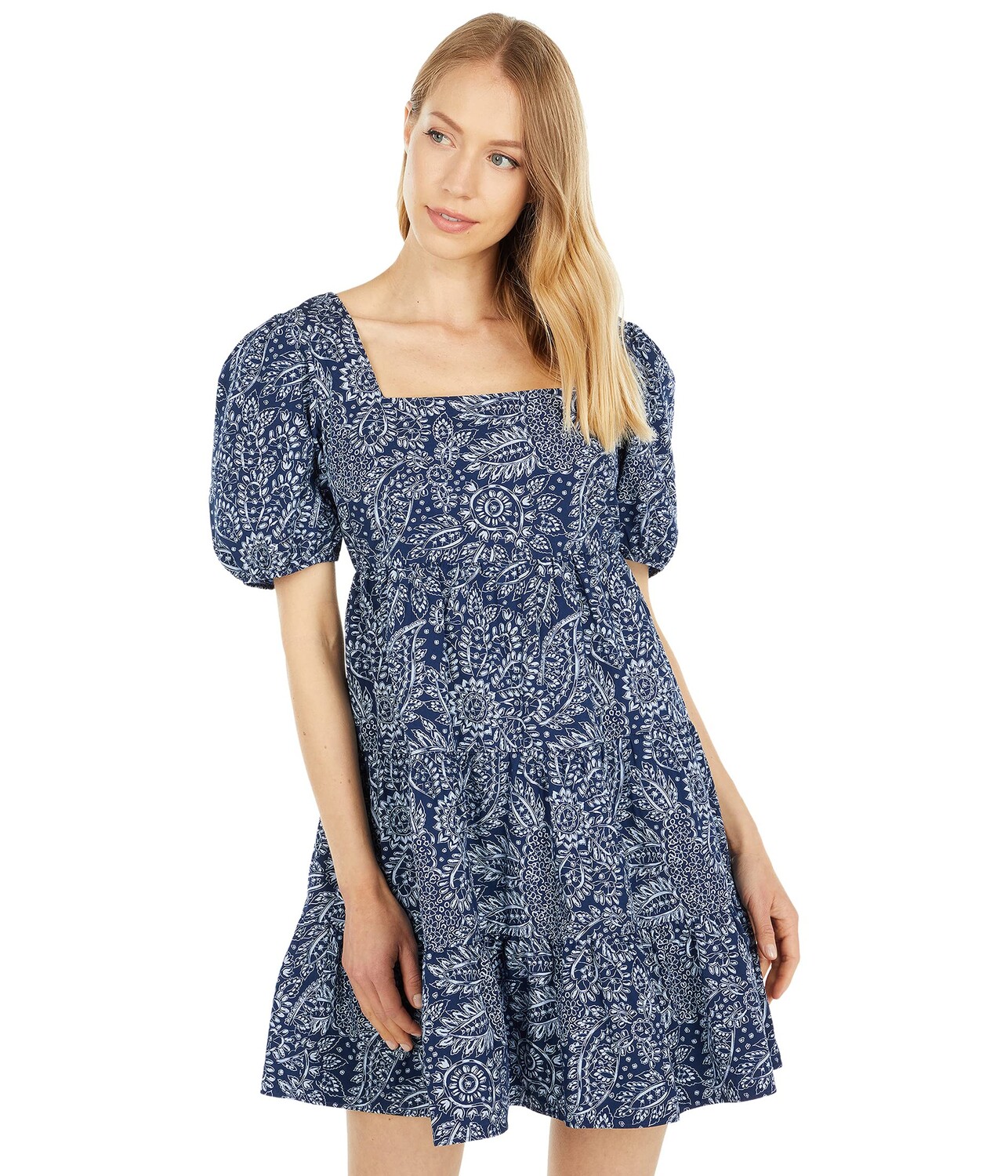 

Платье Madewell, Poplin Puff-Sleeve Tiered Babydoll Dress in Paisley Garden