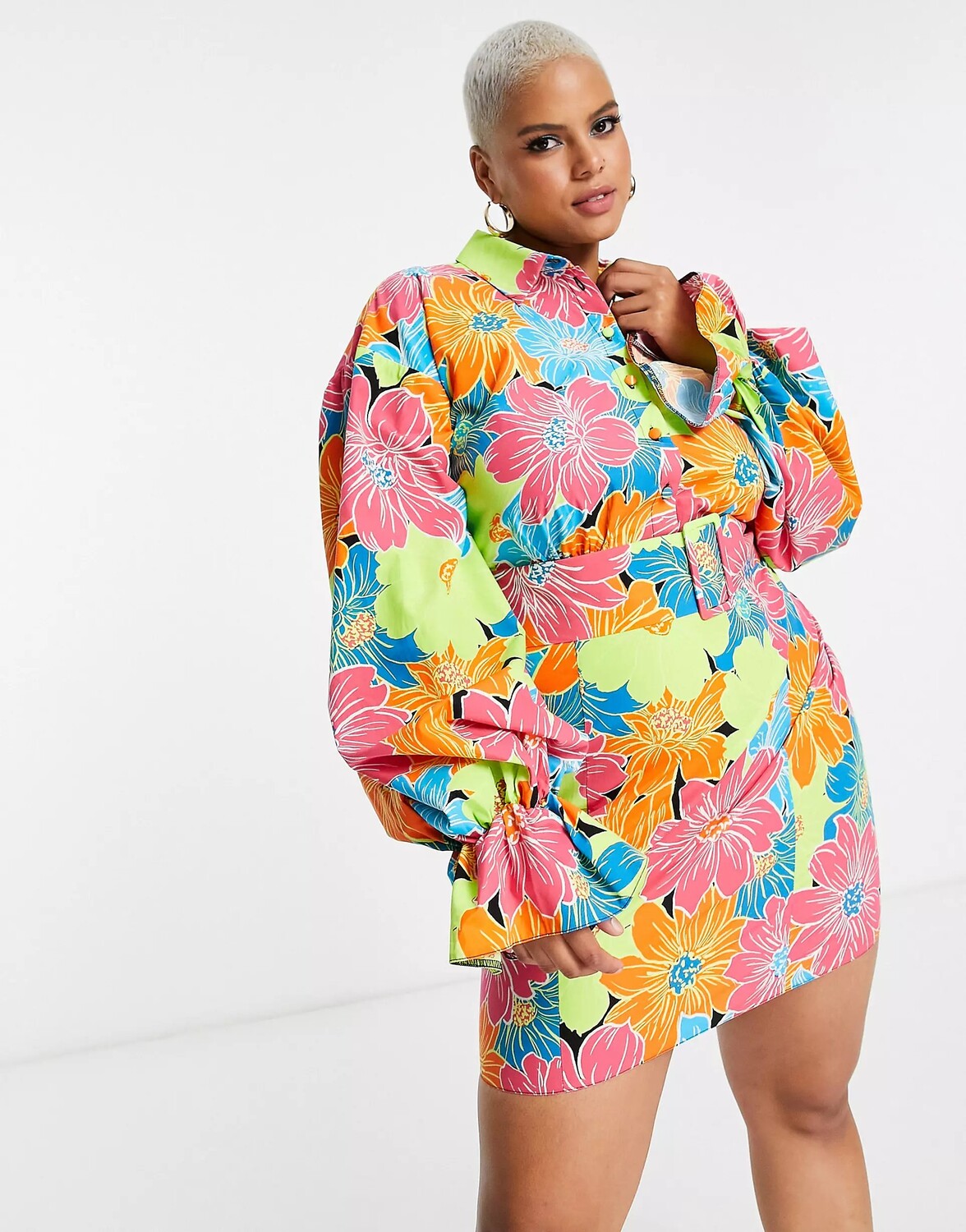 

Платье-рубашка Asos Luxe Curve Cotton In Bright Floral Print, мультиколор