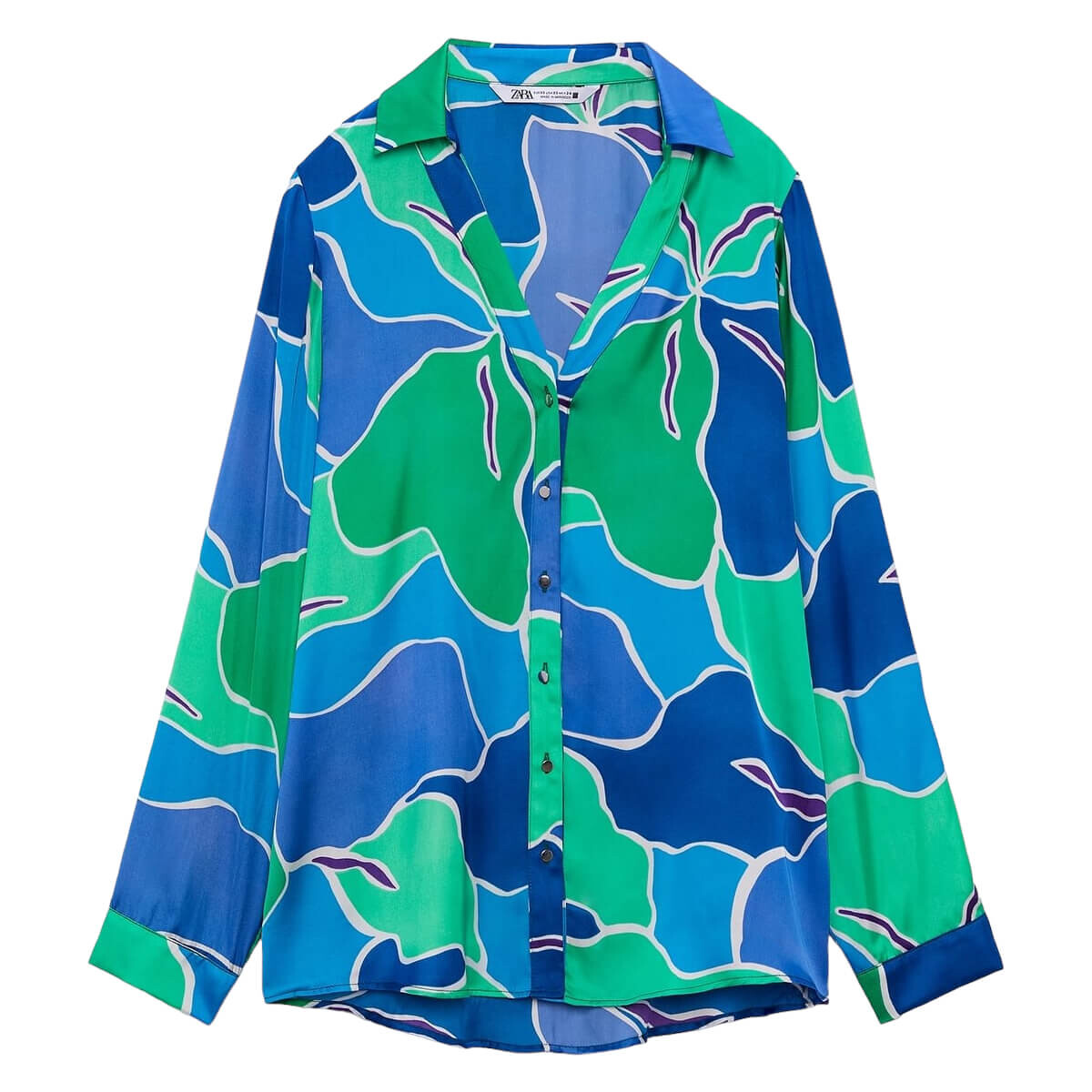 

Блуза Zara Printed Satin, синий/зеленый