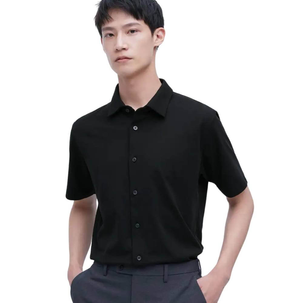 Рубашка Uniqlo AIRism Polo Open Collar, черный рубашка поло uniqlo airism long sleeved черный