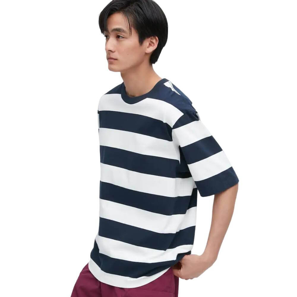 

Футболка Uniqlo Oversized Striped Half, темно-серый