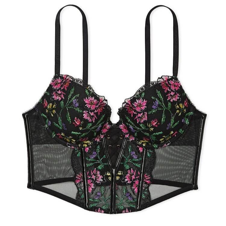 

Корсет Victoria's Secret Push-Up Embroidered, черный/мультиколор