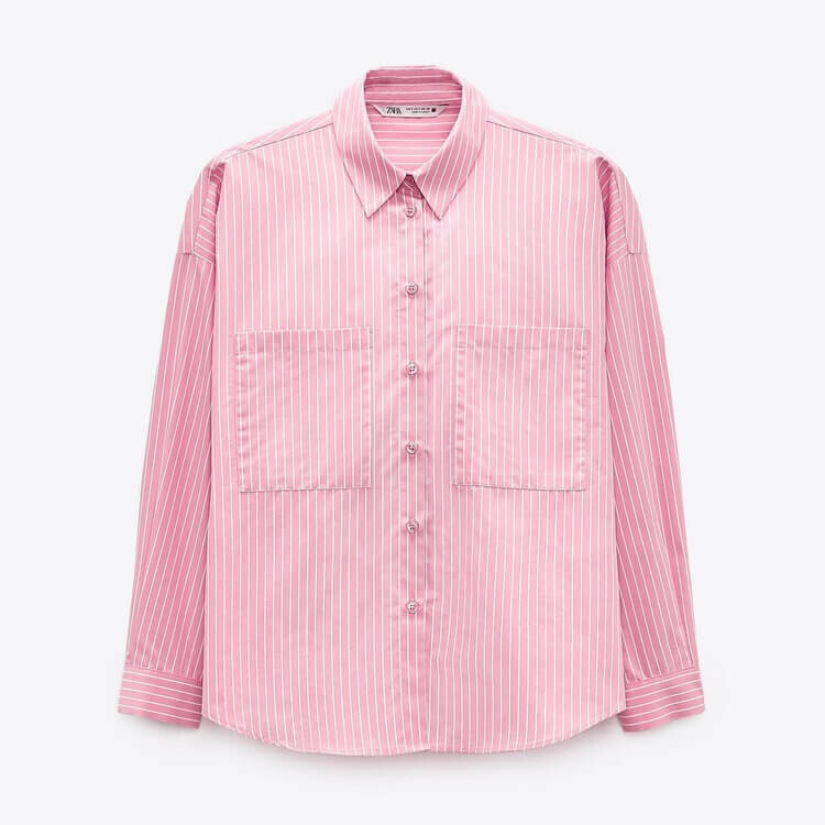 

Рубашка Zara Striped Oversize, розовый/белый