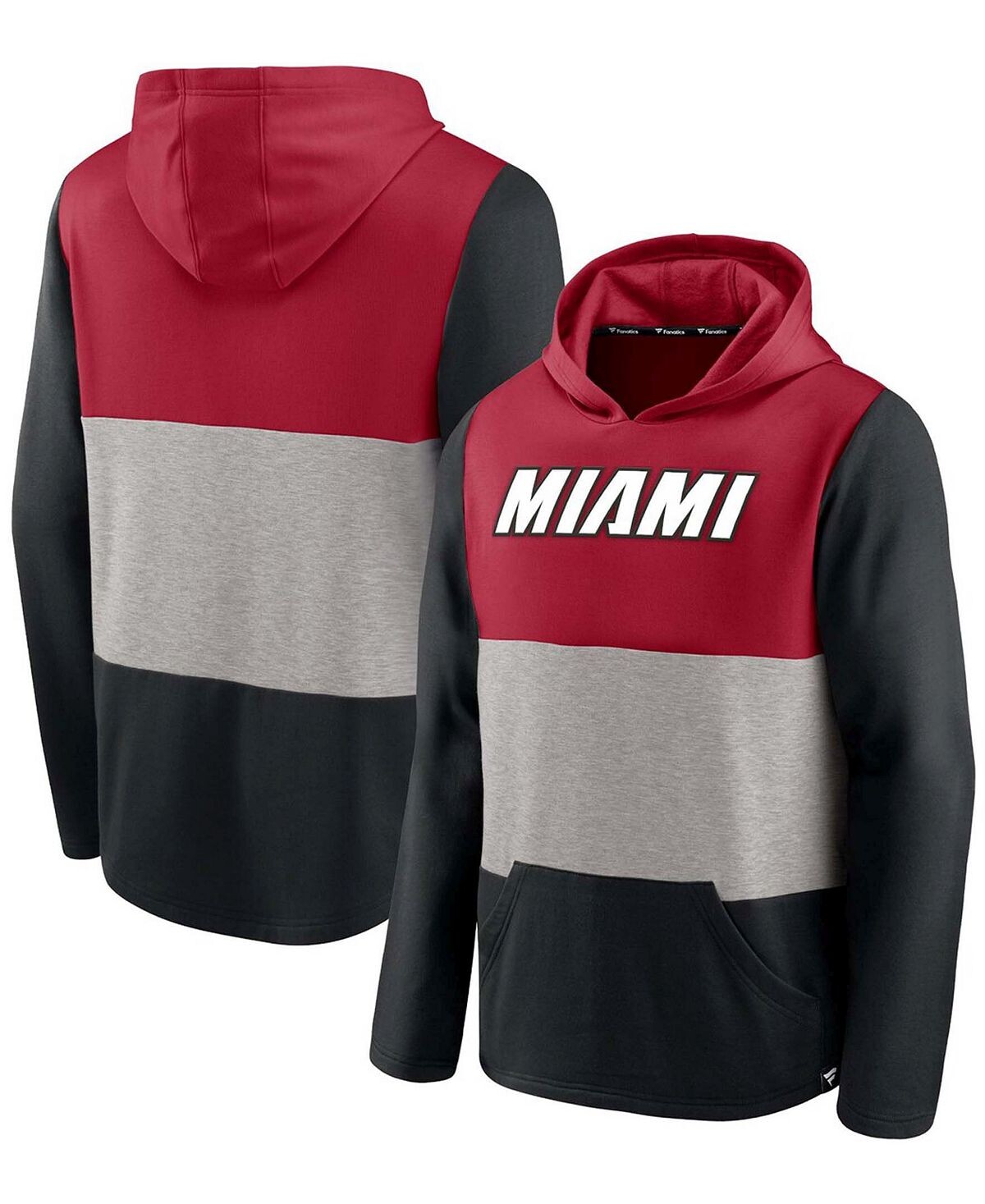 

Мужская красно-черная футболка с капюшоном miami heat linear logo comfy colorblock tri-blend Fanatics, мульти