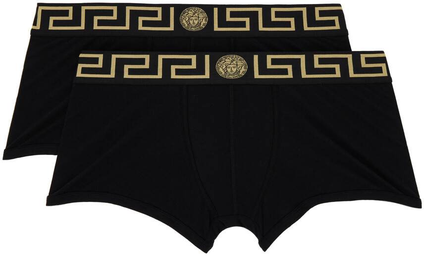 

Набор из двух черных боксеров с каймой Greca Greca Versace Underwear