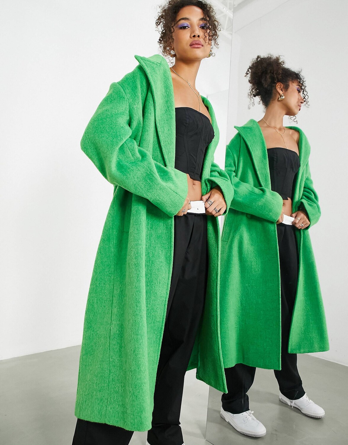 

Пальто Asos Edition Long-cut With A Wool Blend, зеленый