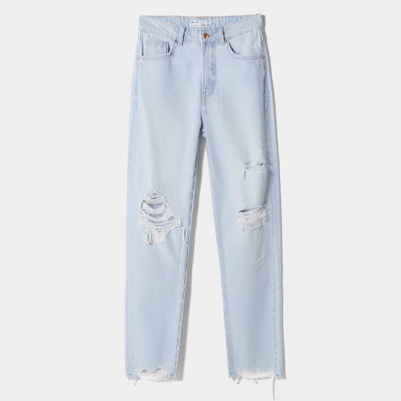 

Джинсы Bershka Ripped Mom, светло-голубой
