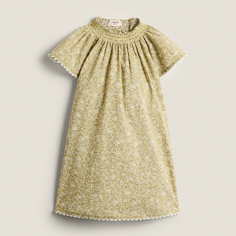 Платье Zara Home Children’s Floral Cotton Beach, зеленый