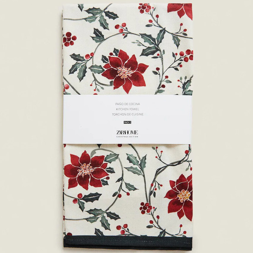 

Комплект полотенец Zara Home Cotton Christmas Holly Tea, 2 предмета, белый/зеленый/красный